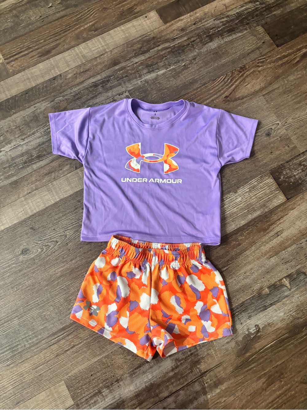 Under Armour Girls' Lavender Top with Orange Camouflage Shorts